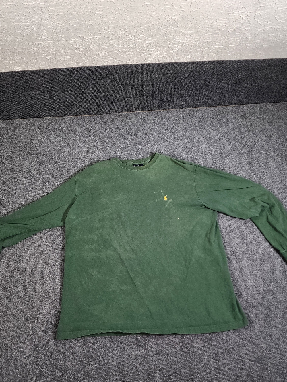 Vtg Ralph Lauren Green long sleeve shirt uellow logo size L  sun faded